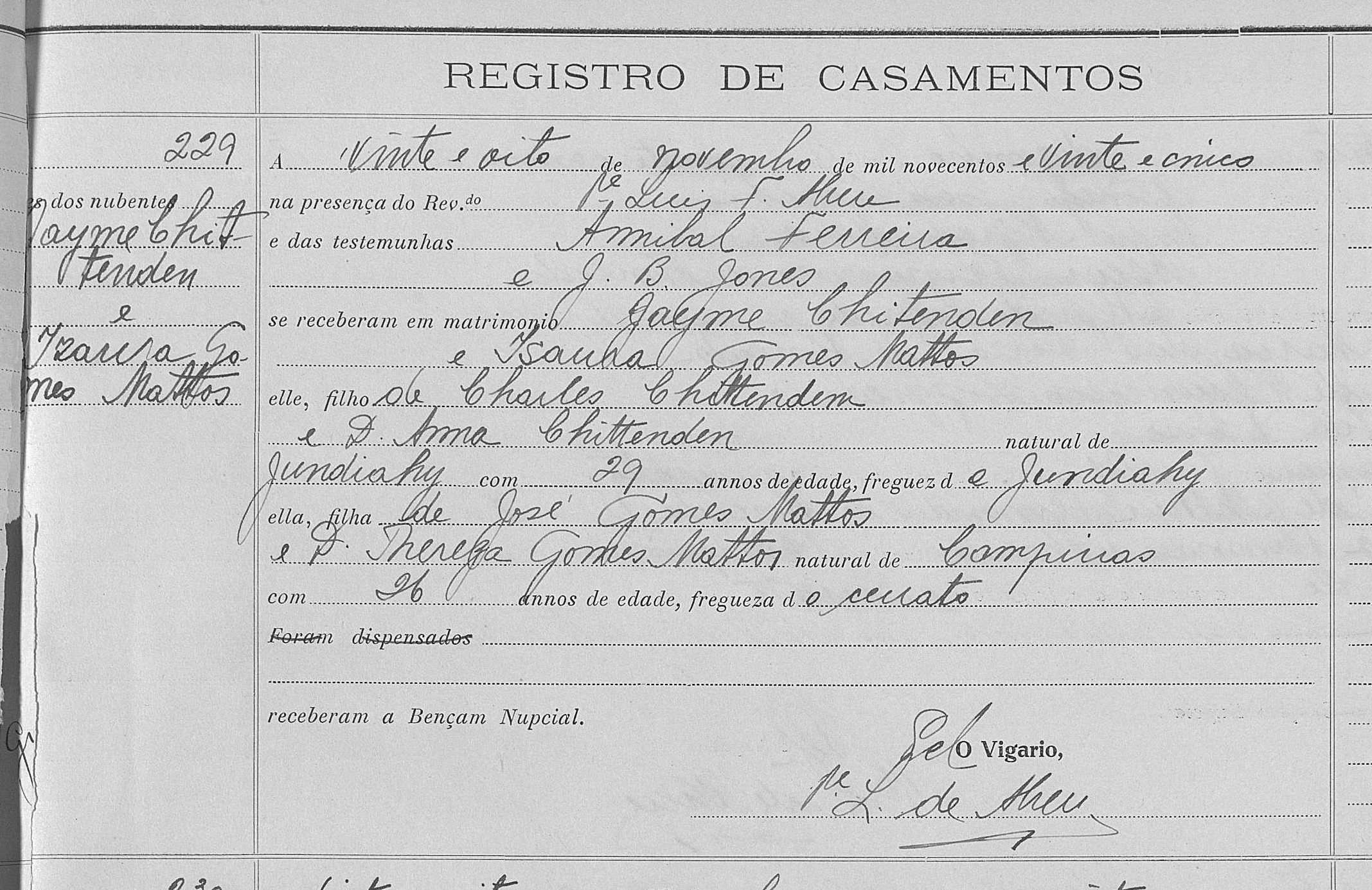 Certidão de Casamento | James W. Chittenden